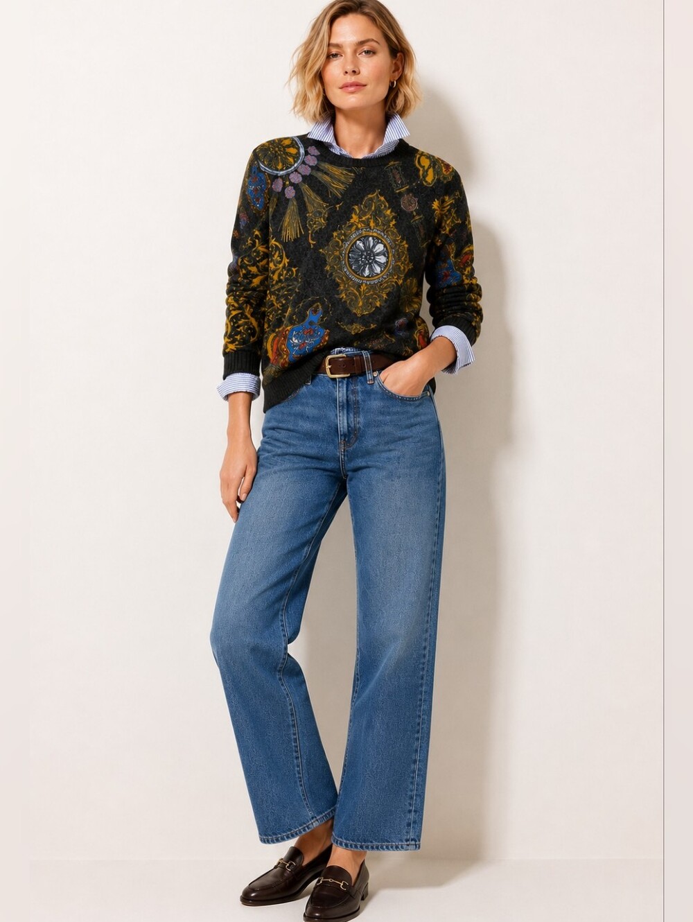 Vintage Pierre Cardin Lambswool Angora Baroque Print Sweater S